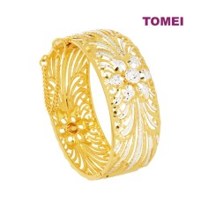 TOMEI DUAL-TONE FLOWER BANGLE, YELLOW GOLD 916 (9L-SG4047-2C) TOMEI DUAL-TONE FLOWER BANGLE, YELLOW GOLD 916 (9L-SG4047-2C)