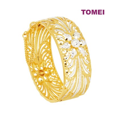TOMEI DUAL-TONE FLOWER BANGLE, YELLOW GOLD 916 (9L-SG4047-2C) TOMEI DUAL-TONE FLOWER BANGLE, YELLOW GOLD 916 (9L-SG4047-2C)